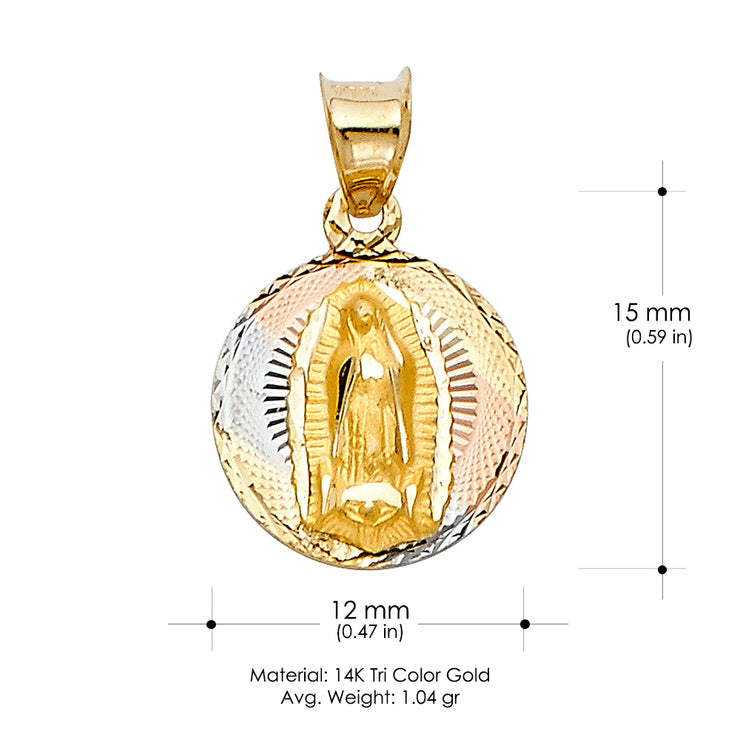 14K Gold Guadalupe Stamp Pendant with 1.6mm Figaro 3+1 Chain