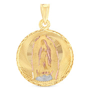 14K Gold Guadalupe Stamp Pendant with 3.1mm Figaro 3+1 Chain