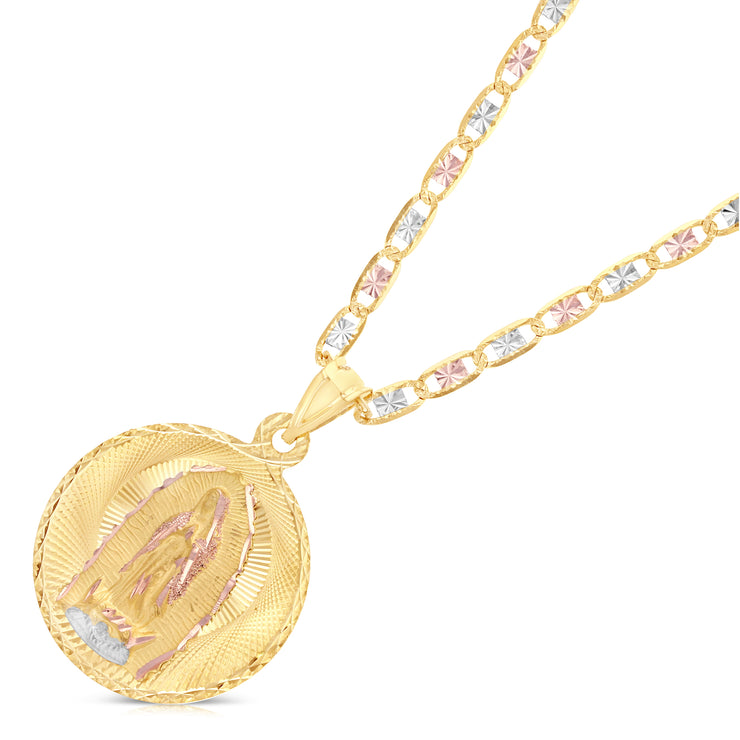 14K Gold Guadalupe Stamp Pendant with 3.3mm Valentino Star Chain