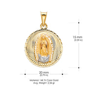 14K Gold Guadalupe Stamp Pendant with 2.3mm Figaro 3+1 Chain