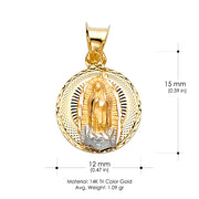 14K Gold Guadalupe Stamp Pendant with 2.3mm Hollow Cuban Chain