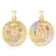 14K Gold Double Side Stamp Virgin Mary & Jesus Pendant with 3.1mm Figaro 3+1 Chain