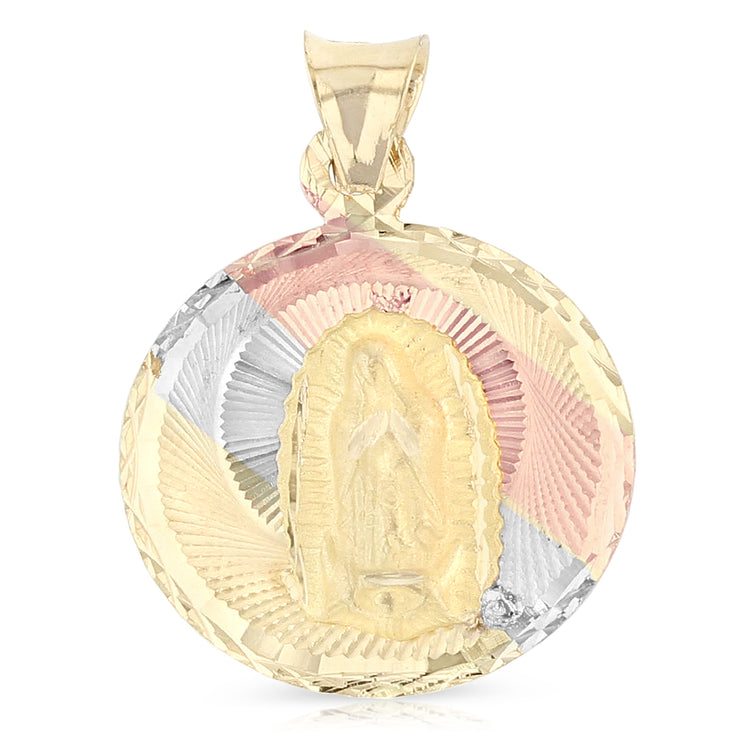 14K Gold Double Side Stamp Virgin Mary & Jesus Pendant with 2.1mm Valentino Chain