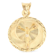 14K Gold Double Side Stamp Virgin Mary & Jesus Pendant with 2.3mm Figaro 3+1 Chain