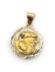 14K Gold Double Side Stamp Virgin Mary Baptism Pendant with 2mm Hollow Cuban Bevel Chain