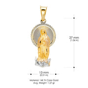 14K Gold Guadalupe Stamp Pendant with 2mm Figaro 3+1 Chain