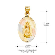 14K Gold Guadalupe Stamp Pendant with 2.3mm Hollow Cuban Chain