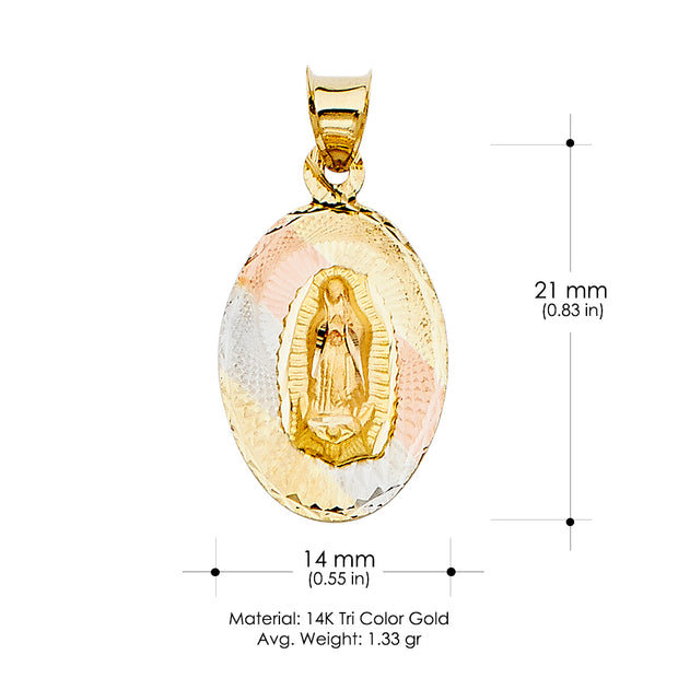 14K Gold Guadalupe Stamp Pendant with 2.3mm Hollow Cuban Chain