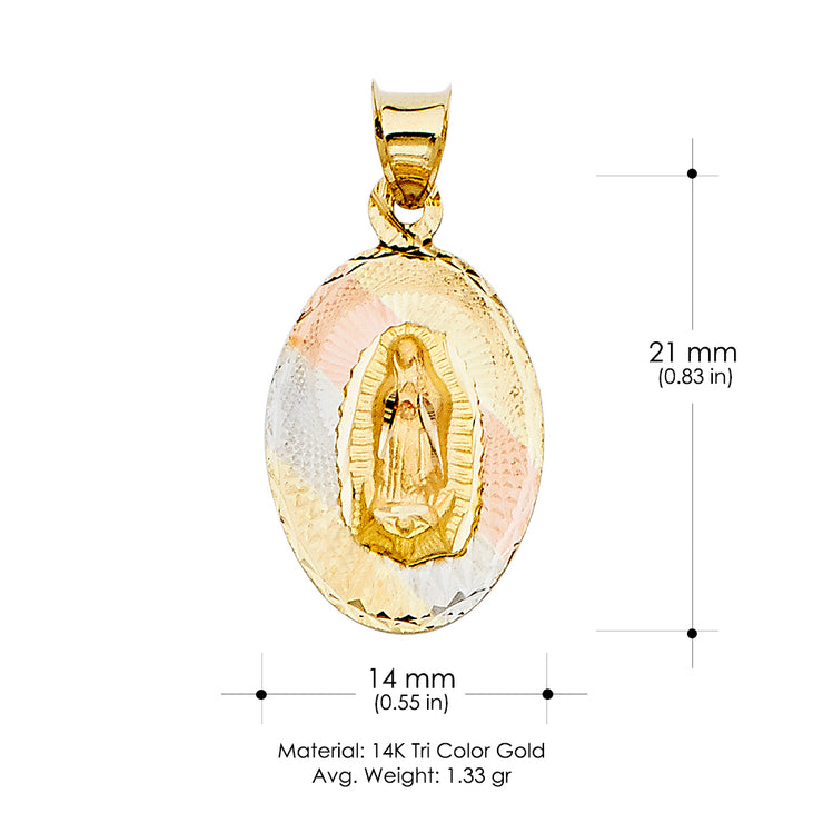 14K Gold Guadalupe Stamp Pendant with 2.3mm Hollow Cuban Chain