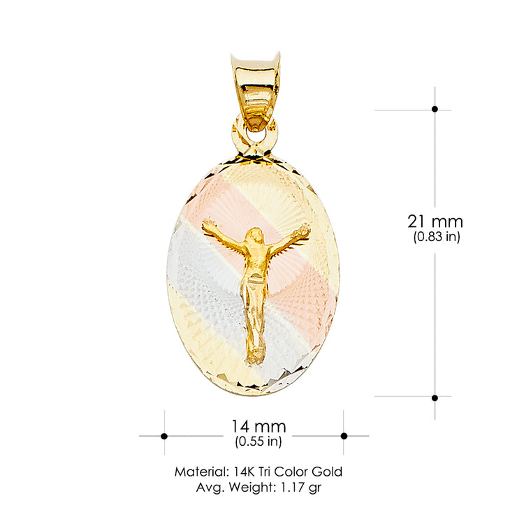 14K Gold Jesus Crucifix Stamp Pendant with 2mm Figaro 3+1 Chain