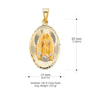 14K Gold Diamond Cut Guadalupe Stamp Religious Charm Pendant with 1.2mm Box Chain Necklace