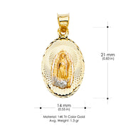 14K Gold Guadalupe Stamp Pendant with 2mm Figaro 3+1 Chain