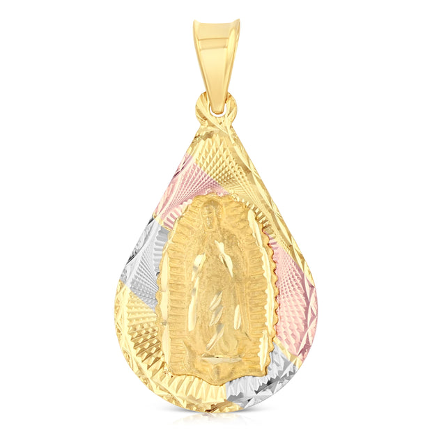 14K Gold Guadalupe Stamp Pendant with 2.3mm Figaro 3+1 Chain