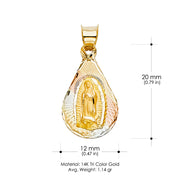 14K Gold Guadalupe Stamp Pendant with 2mm Figaro 3+1 Chain