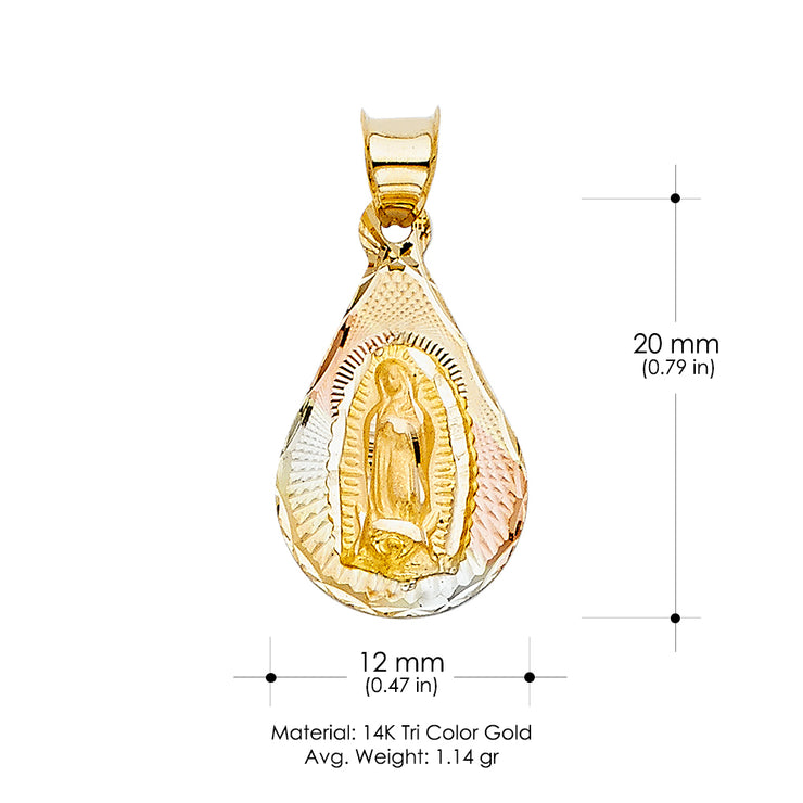 14K Gold Guadalupe Stamp Pendant with 2mm Figaro 3+1 Chain