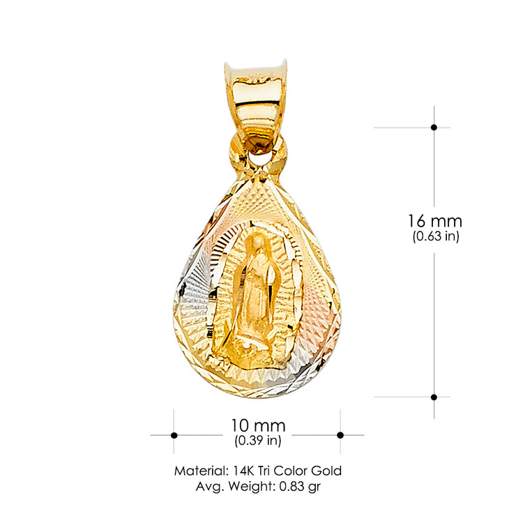 14K Gold Guadalupe Stamp Pendant with 1.6mm Figaro 3+1 Chain