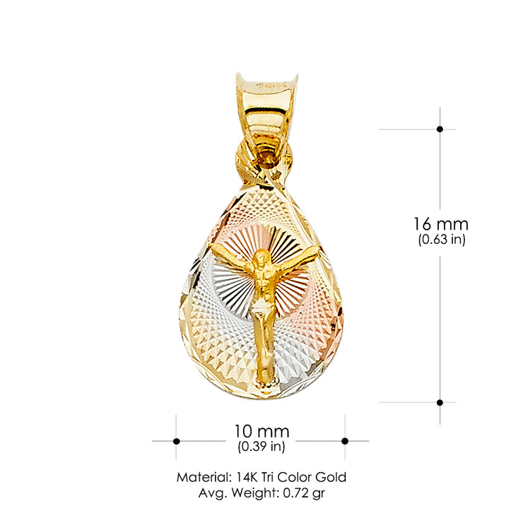 14K Gold Jesus Crucifix Stamp Pendant with 2.1mm Valentino Chain