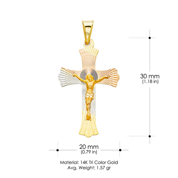 14K Gold Crucifix Jesus Cross Stamp Pendant with 2.3mm Hollow Cuban Chain