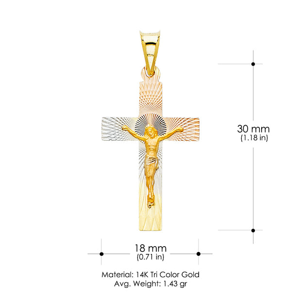 14K Gold Crucifix Jesus Cross Stamp Pendant with 2.3mm Hollow Cuban Chain