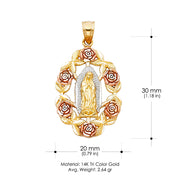 14K Gold Guadalupe Pendant with 3.4mm Hollow Cuban Chain