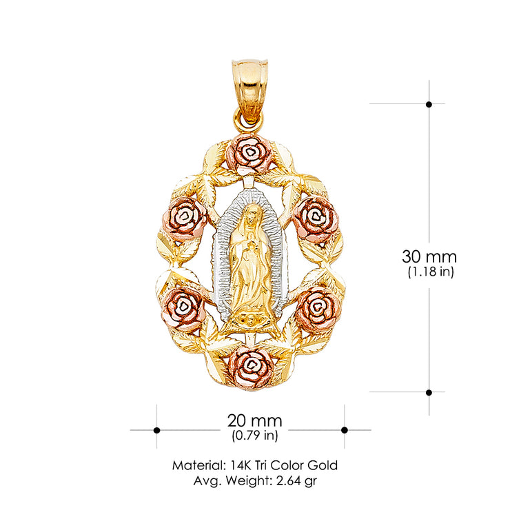 14K Gold Guadalupe Pendant with 3.4mm Hollow Cuban Chain