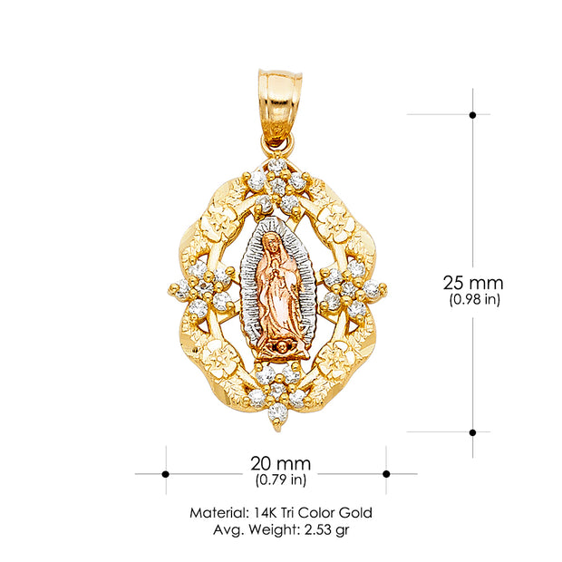 14K Gold Guadalupe CZ Pendant with 3.4mm Hollow Cuban Chain