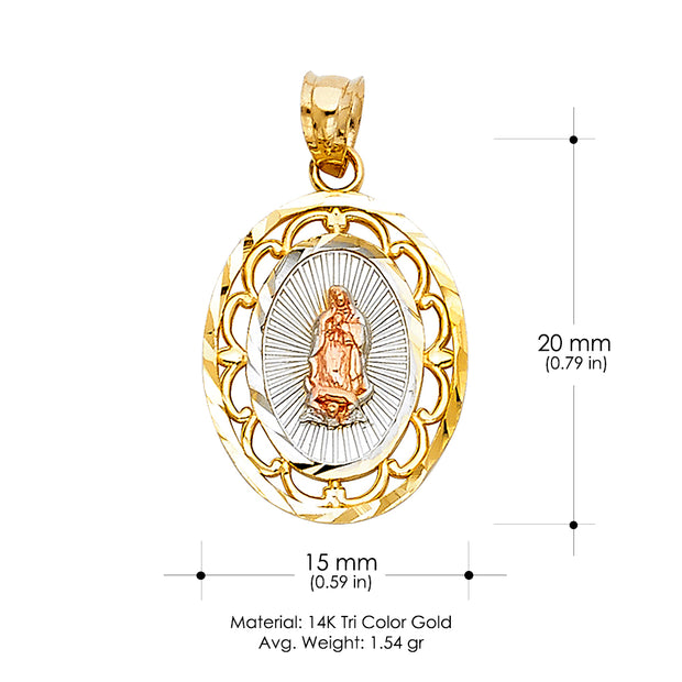 14K Gold Guadalupe Pendant with 2.3mm Hollow Cuban Chain