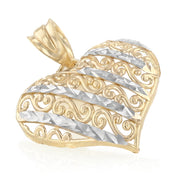 14K Gold Heart Pendant with 1.5mm Flat Open Wheat Chain