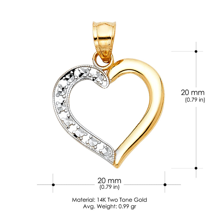 14K Gold Heart Charm Pendant with 1.1mm Wheat Chain Necklace