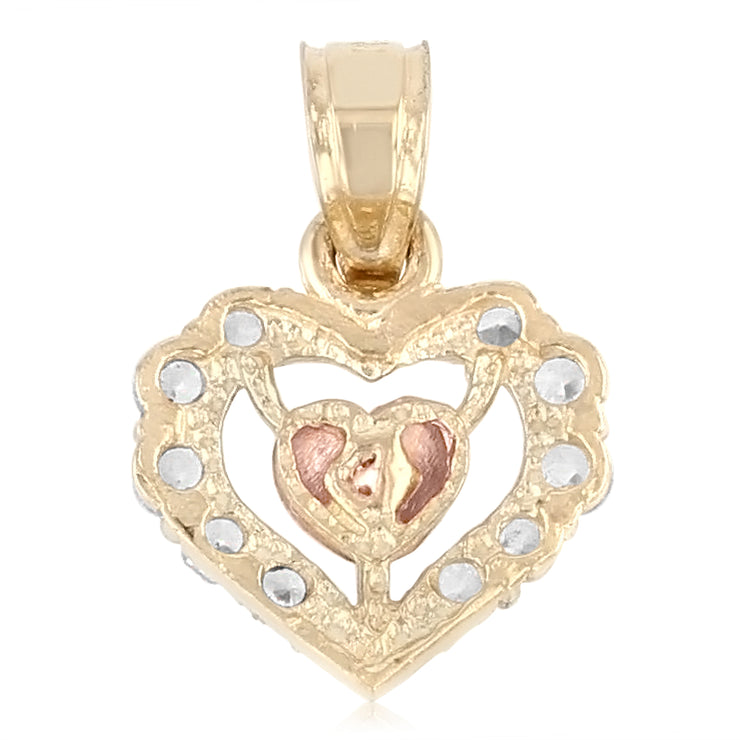 14K Gold CZ Heart Charm Pendant with 0.9mm Singapore Chain Necklace