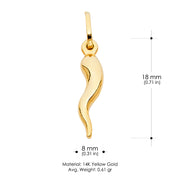 14K Gold Cornicello Italian Horn Fortune Charm Pendant with 0.8mm Box Chain Necklace