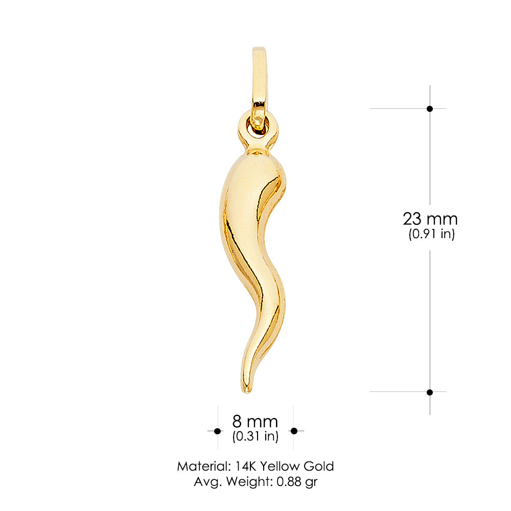 2024 10K Yellow Gold Italian Horn Charm Pendant 1.1