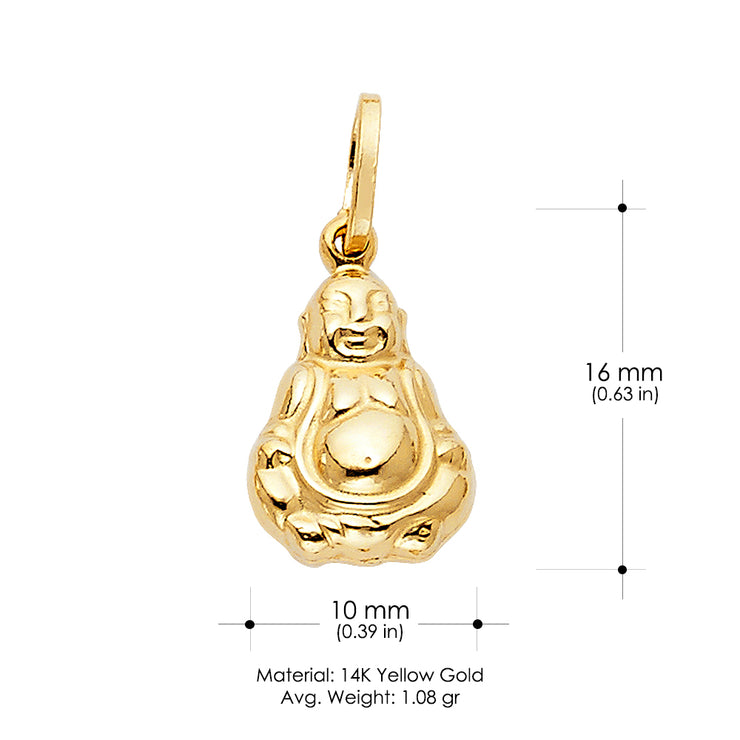 14K Gold Plain Buddha Charm Pendant with 1.2mm Singapore Chain Necklace