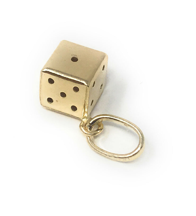 14K Gold Dice Charm Pendant with 0.9mm Singapore Chain Necklace