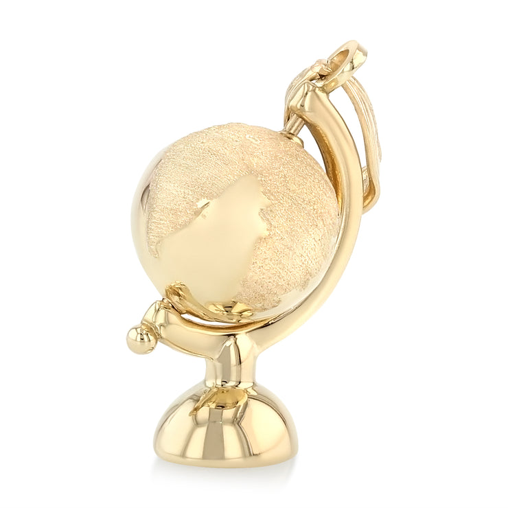 14K Gold Globe Traveler's Charm Pendant with 1.2mm Singapore Chain Necklace