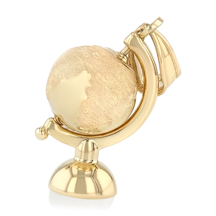 14K Gold Globe Traveler's Charm Pendant with 2mm Figaro 3+1 Chain Necklace