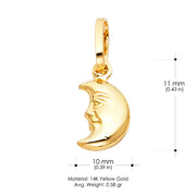 14K Gold Moon Face Charm Pendant with 0.9mm Singapore Chain Necklace