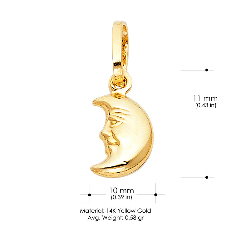 14K Gold Moon Face Charm Pendant with 0.9mm Singapore Chain Necklace