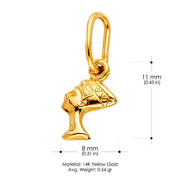 14K Gold Egyptian Queen Pharoah Nefertiti Charm Pendant