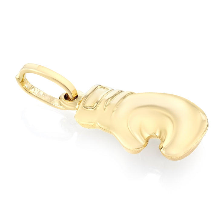 14K Gold Single Boxing Glove Charm Pendant with 1.2mm Flat Open Wheat Chain Necklace