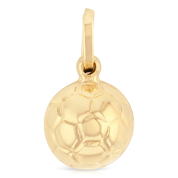 14K Gold Plain Soccer Ball Charm Pendant with 1.2mm Singapore Chain Necklace