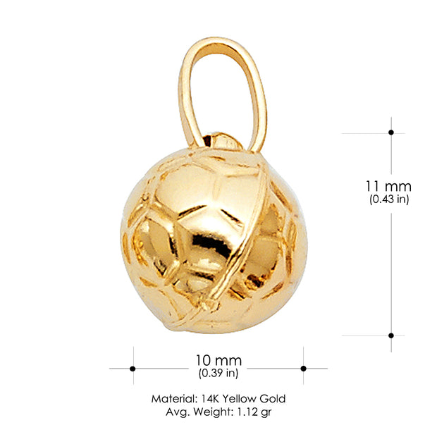 14K Gold Plain Soccer Ball Charm Pendant with 1.2mm Singapore Chain Necklace