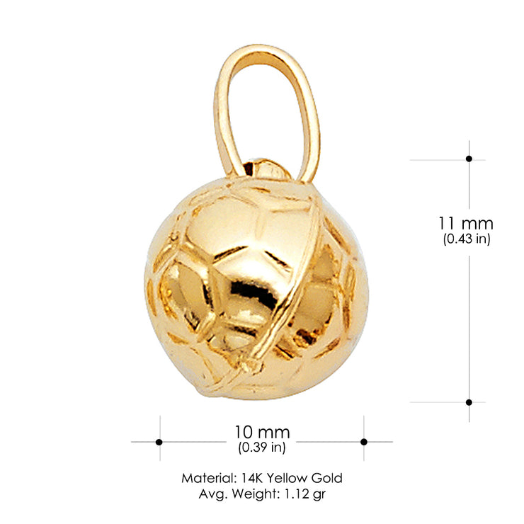 14K Gold Plain Soccer Ball Charm Pendant with 1.2mm Singapore Chain Necklace