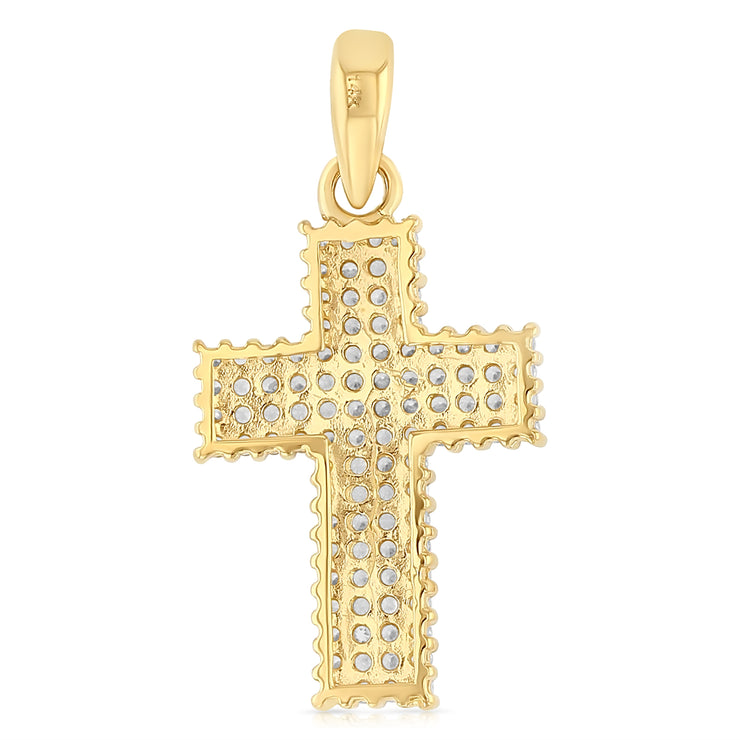 14K White Gold Fancy Cross CZ Studded  Charm Pendant with 1.5mm Flat Open Wheat Chain Necklace