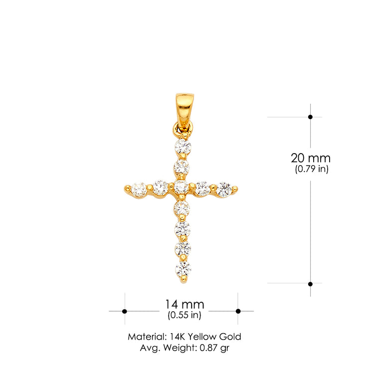 14K White Gold Fancy Cross Round Cut CZ  Charm Pendant with 2mm Figaro 3+1 Chain Necklace