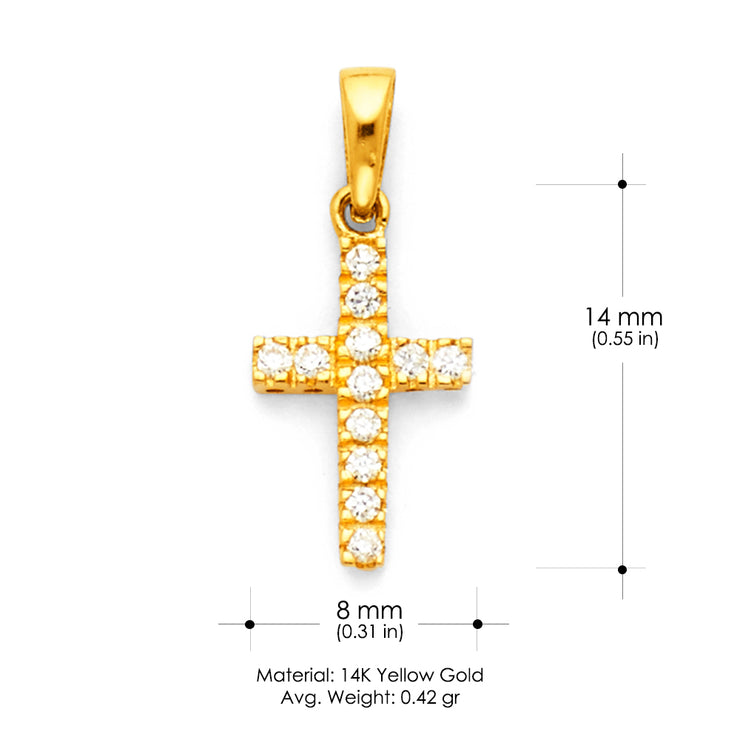 14K White Gold Fancy Cross Round Cut CZ  Charm Pendant with 0.9mm Singapore Chain Necklace