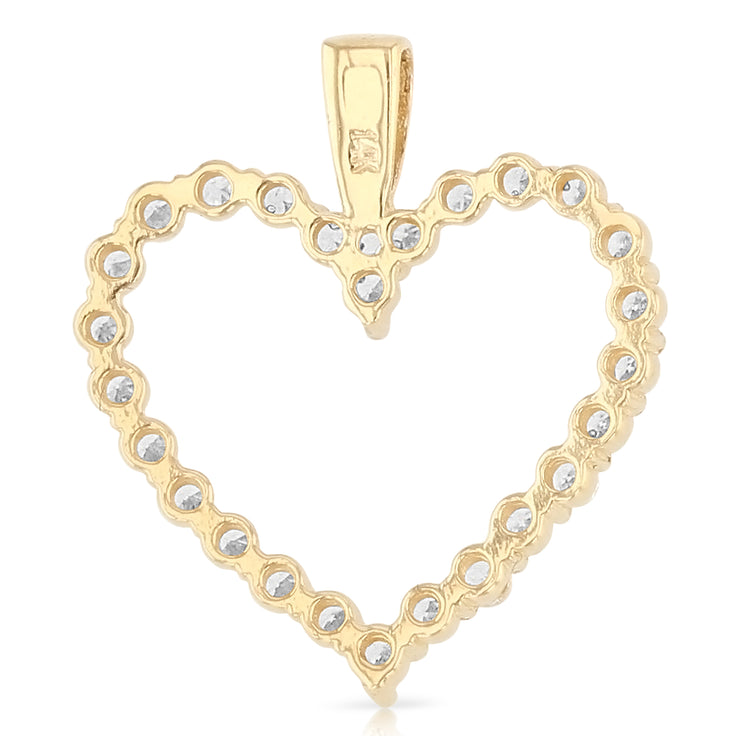 14K Gold Open Fancy Heart Round Cut CZ Charm Pendant with 2mm Figaro 3+1 Chain Necklace