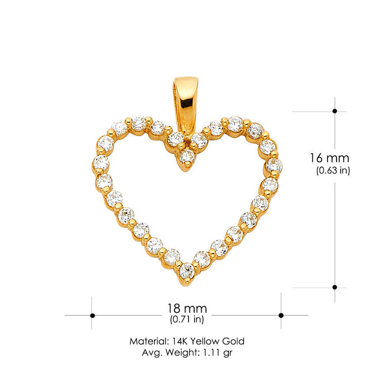 14K Gold Open Fancy Heart Round Cut CZ Charm Pendant with 2mm Figaro 3+1 Chain Necklace