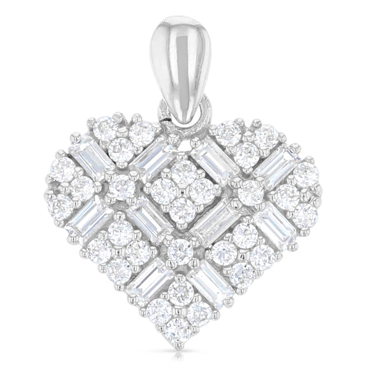 14K Gold Heart Cross Hatch CZ Pendant with 1.3mm Flat Open Wheat Chain