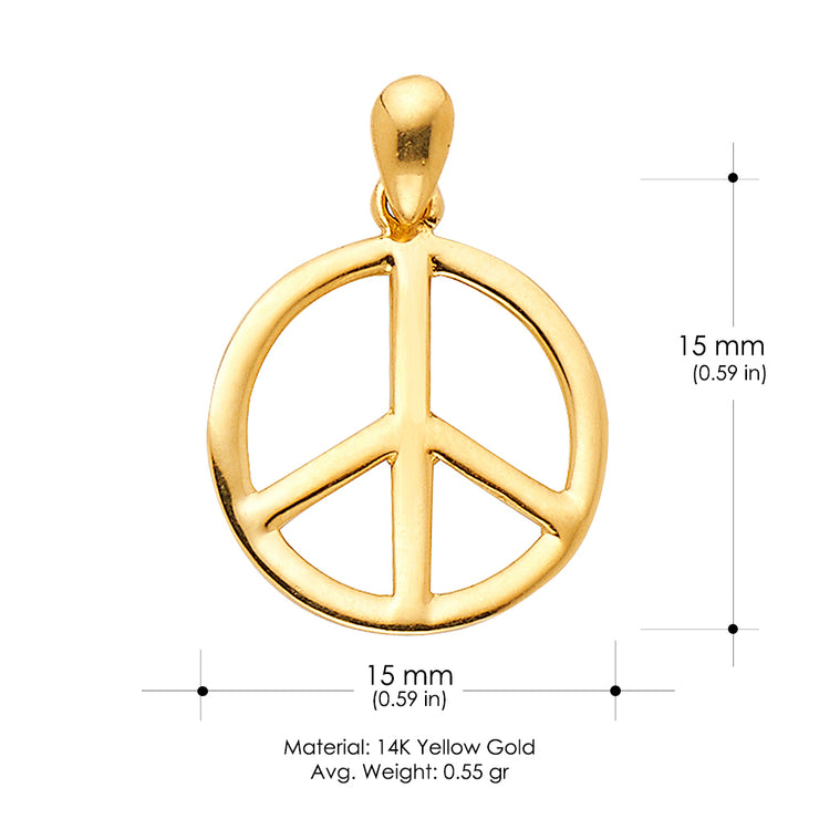 14K Gold Peace Sign CZ Charm Pendant with 1.2mm Singapore Chain Necklace